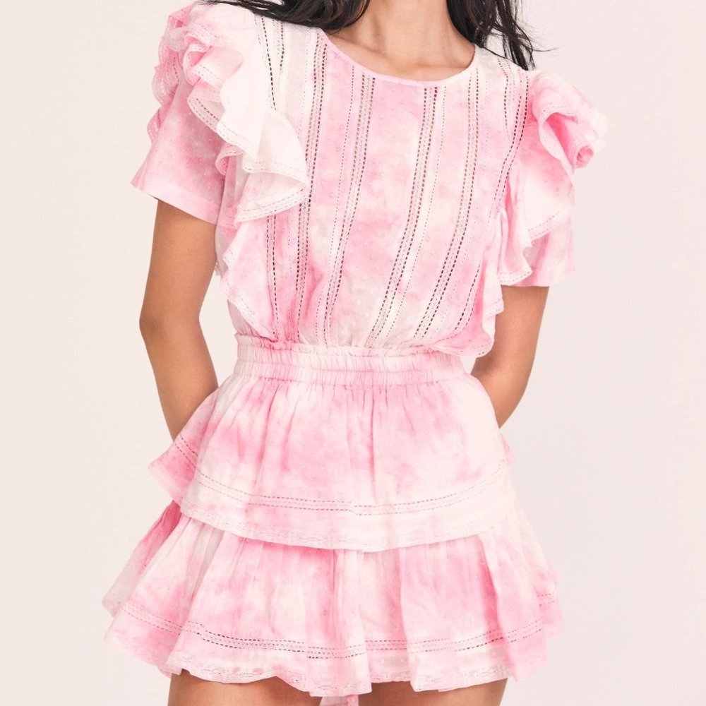 LoveShackFancy Natasha Mini Dress in Island pink hand dye 22 spring summer NWT